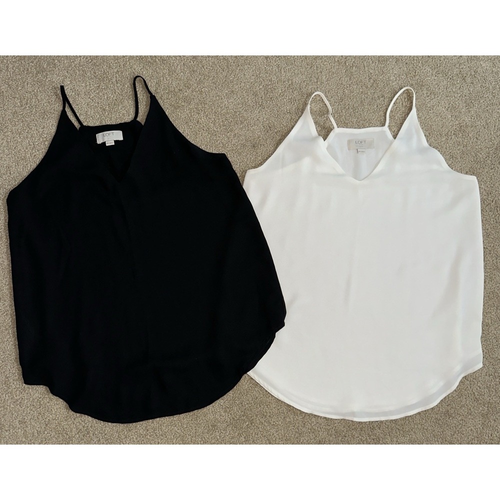 Loft Sleeveless Tank Top Blouse Lined Cami XSP Lot Of 2 Black & Cream Outlet‎